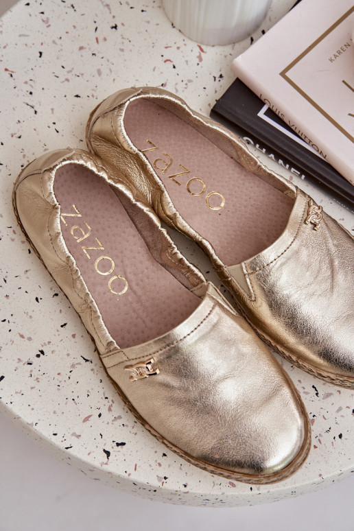 Elegante stijl Leren espadrilles Dames Zazoo 10177 gouden kleur