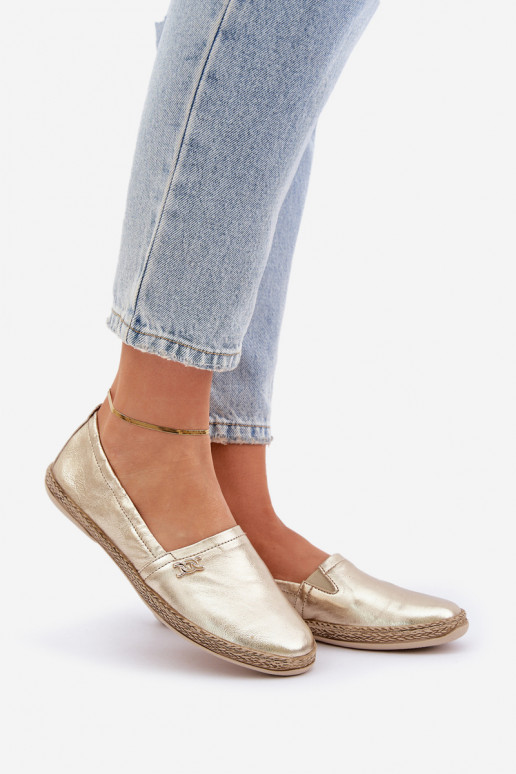 Elegante stijl Leren espadrilles Dames Zazoo 10177 gouden kleur