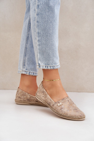 Espadrilles en daim élégantes avec fleurs pour femmes Zazoo 10177 couleur sable