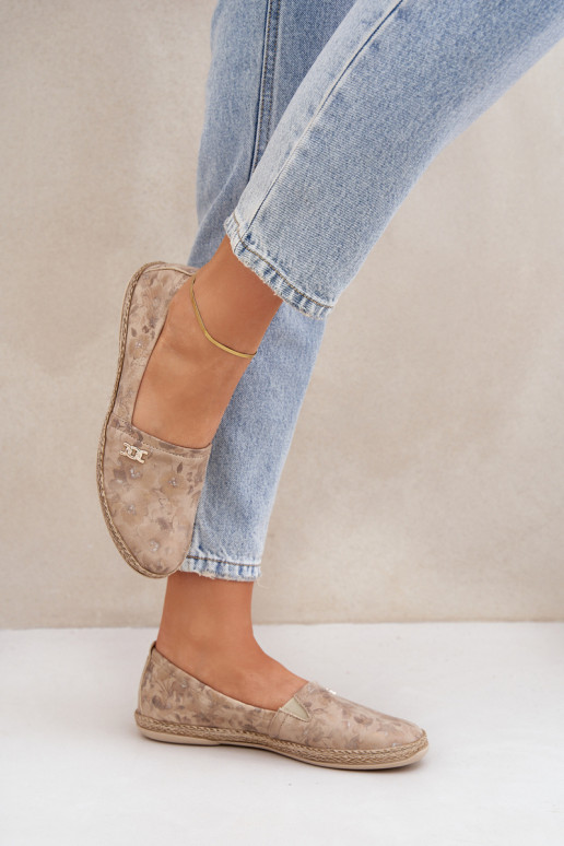 Style élégant Espadrilles en daim avec des fleurs Féminin Zazoo 10177 beige Style élégant Espadrilles en daim avec des fleurs Féminin Zazoo 10177 beige