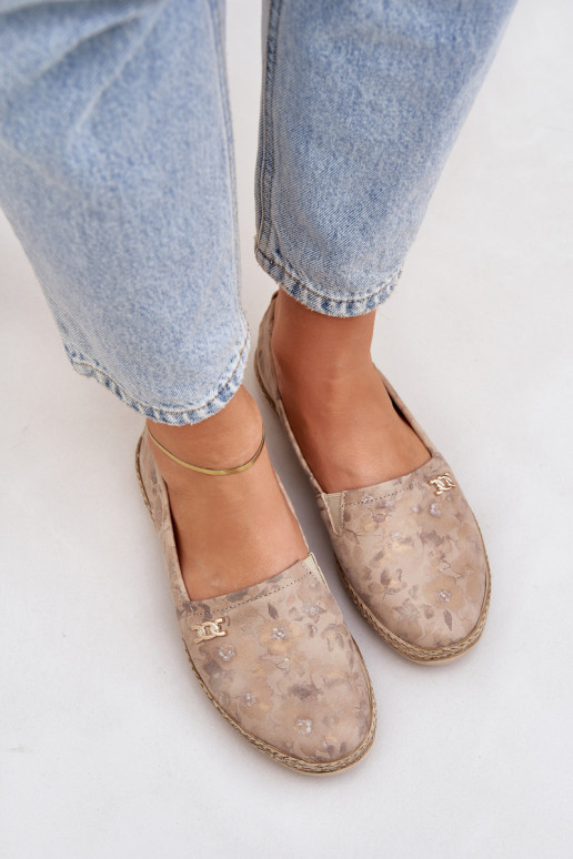 Style élégant Espadrilles en daim avec des fleurs Féminin Zazoo 10177 beige Style élégant Espadrilles en daim avec des fleurs Féminin Zazoo 10177 beige