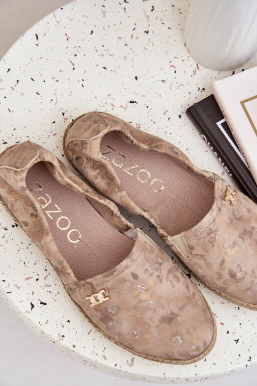 Elegante stijl Suède espadrilles met bloemen Dames Zazoo 10177 beige