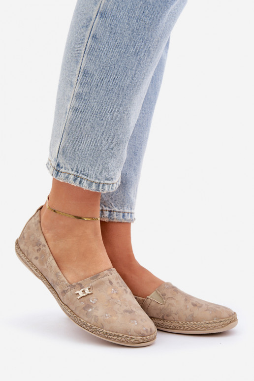 Elegante stijl Suède espadrilles met bloemen Dames Zazoo 10177 beige