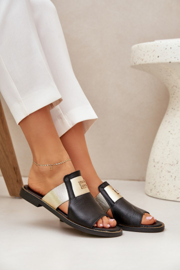 Eleganter Stil Hausschuhe Aus Ermöglichtturleder mit breiten Absätzen Zazoo 40423 schZuarze Farbe