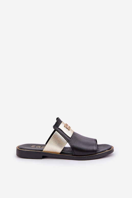 Elegante stijl Slippers Gemaakt van natuurlijk leer met brede hakken Zazoo 40423 zInart Elegante stijl Slippers Gemaakt van natuurlijk leer met brede hakken Zazoo 40423 zInart