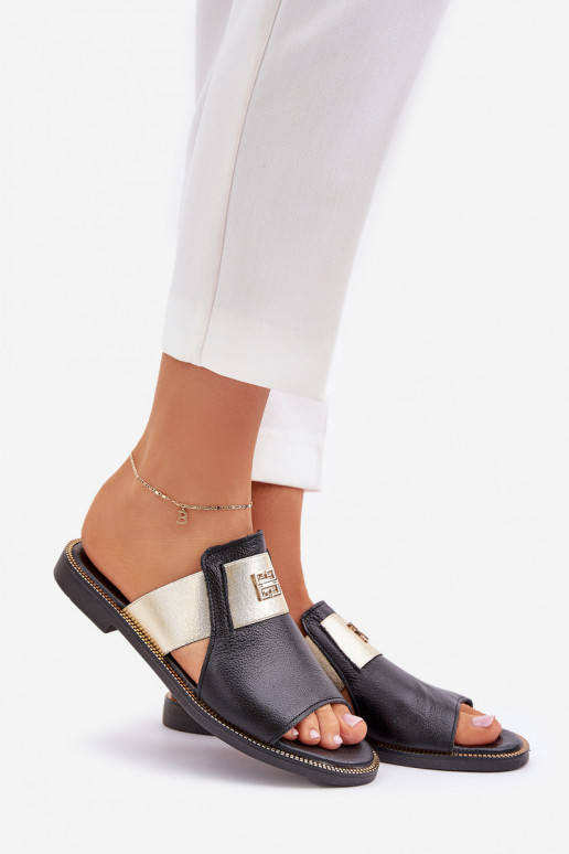 Elegante stijl Slippers Gemaakt van natuurlijk leer met brede hakken Zazoo 40423 zInart Elegante stijl Slippers Gemaakt van natuurlijk leer met brede hakken Zazoo 40423 zInart