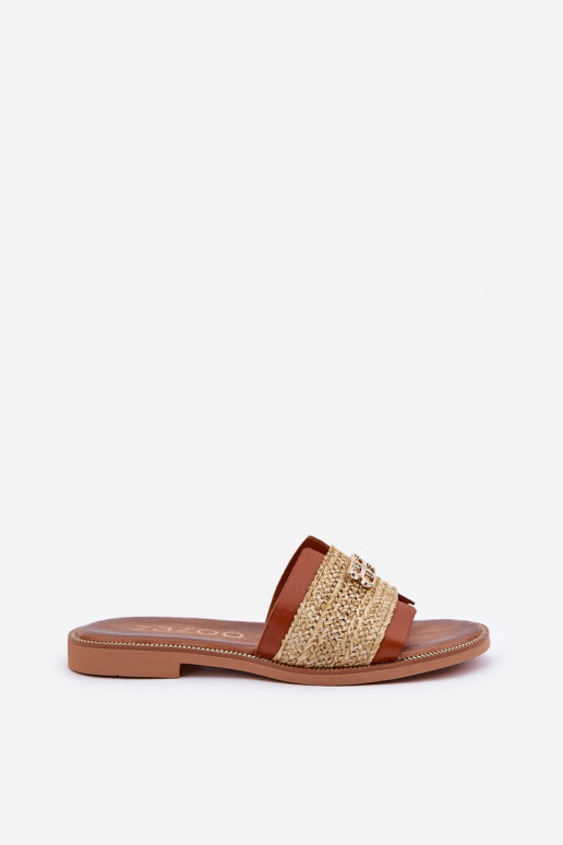 Leren pantoffels Met sierlijk Detalem I Plecionką Zazoo 40426 bruine kleur Leren pantoffels Met sierlijk Detalem I Plecionką Zazoo 40426 bruine kleur