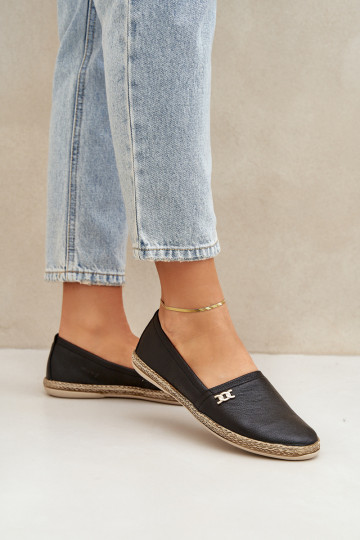 Style élégant Espadrilles en cuir Féminin Zazoo 10177 couleur noire