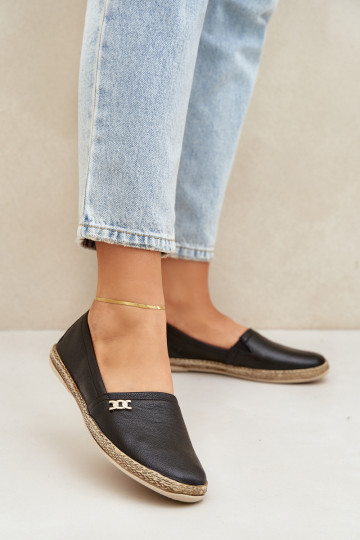 Style élégant Espadrilles en cuir Féminin Zazoo 10177 couleur noire 2