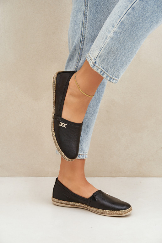 Eleganter Stil Espadrilles aus Leder Feminin Zazoo 10177 schZuarze Farbe Eleganter Stil Espadrilles aus Leder Feminin Zazoo 10177 schZuarze Farbe