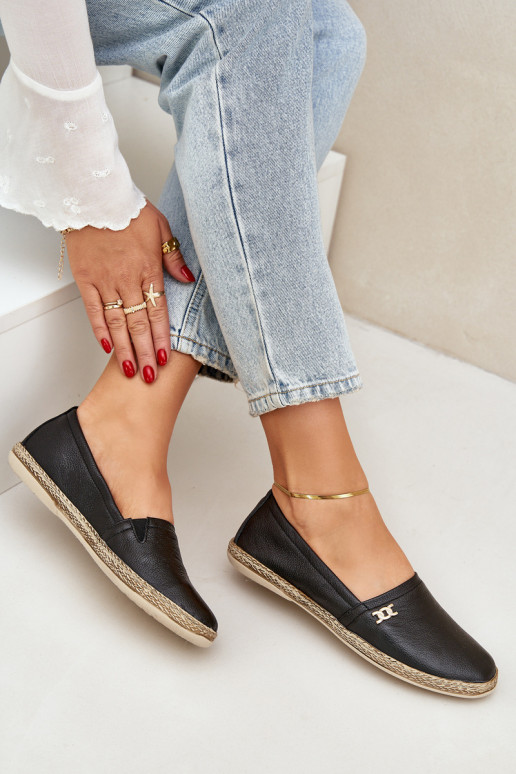 Style élégant Espadrilles en cuir Féminin Zazoo 10177 couleur noire Style élégant Espadrilles en cuir Féminin Zazoo 10177 couleur noire