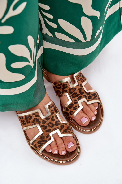 Leer gelijk aan Slippers met luipaardbontpatronen Zazoo 40383 bruine kleur Leer gelijk aan Slippers met luipaardbontpatronen Zazoo 40383 bruine kleur