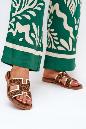 Chaussons plats en cuir avec motifs de fourrure léopard Zazoo 40383 couleur marron 2
