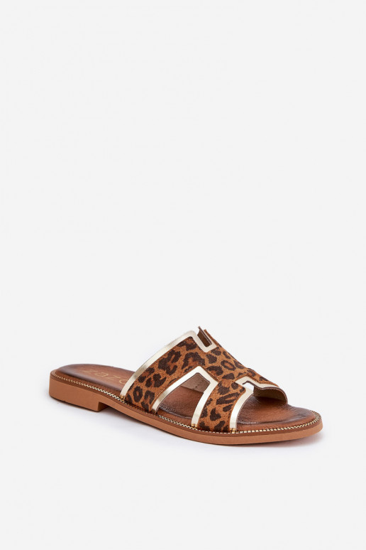 Peau isocèle Chaussons avec des motifs en fourrure de léopard Zazoo 40383 marron Peau isocèle Chaussons avec des motifs en fourrure de léopard Zazoo 40383 marron