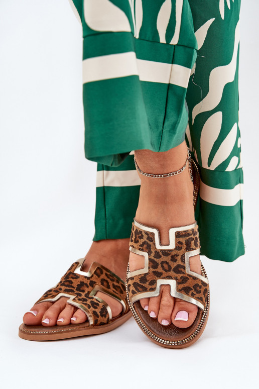 Peau isocèle Chaussons avec des motifs en fourrure de léopard Zazoo 40383 marron Peau isocèle Chaussons avec des motifs en fourrure de léopard Zazoo 40383 marron