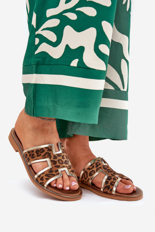 Leer gelijk aan Slippers met luipaardbontpatronen Zazoo 40383 bruine kleur Leer gelijk aan Slippers met luipaardbontpatronen Zazoo 40383 bruine kleur