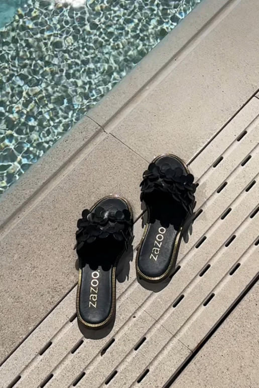 Zazoo 40381 Féminin Pantoufles en cuir avec des talons larges couleur noire Zazoo 40381 Féminin Pantoufles en cuir avec des talons larges couleur noire