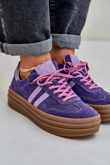 Zazoo N1068S4 suède sportieve schoenen met platform donkerpaars