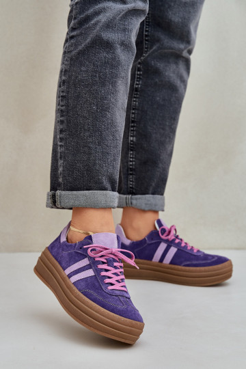 Zazoo N1068S4 suède sportieve schoenen met platform donkerpaars 2