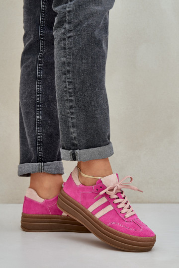 Zazoo N1068S4 Chaussures modèle baskets en daim avec une plateforme couleur rose 2