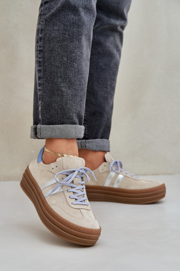 Zazoo N1068S4 Chaussures modèle baskets en daim avec une plateforme beige