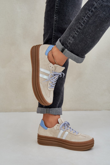 Zazoo N1068S4 suède sportieve schoenen met platform zandkleur 2