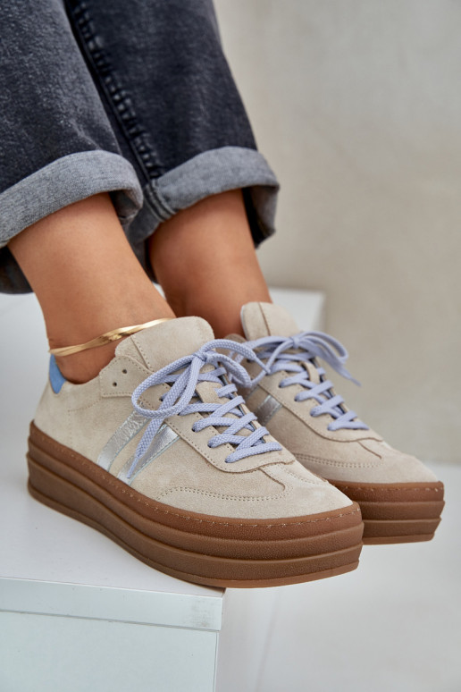 Zazoo N1068S4 Chaussures modèle baskets en daim avec une plateforme beige Zazoo N1068S4 Chaussures modèle baskets en daim avec une plateforme beige