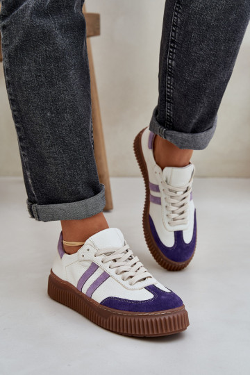 Zazoo N1068S6 leren lage sportieve dames schoenen met platform witte kleur
