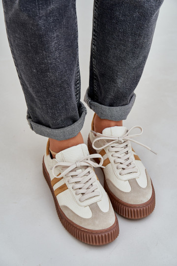 Zazoo N1068S6 Peau Faible Chaussures modèle baskets Féminin avec une plateforme beige
