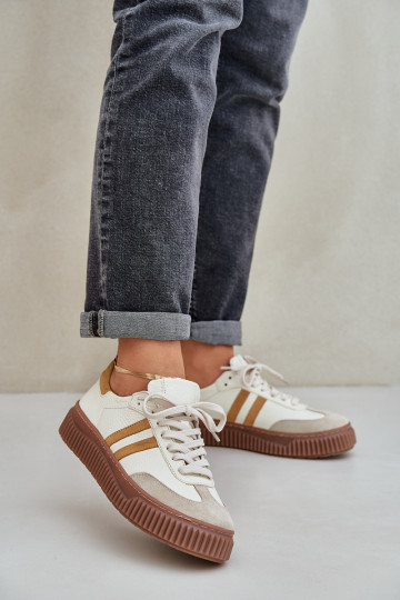 Zazoo N1068S6 leren lage sportieve dames schoenen met platform zandkleur 2