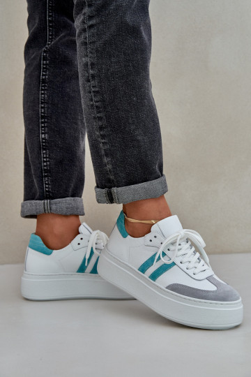 Zazoo N1068S8 leren lage sportieve dames schoenen met platform witte kleur 2