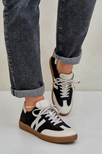 Zazoo N1068 leren lage sportieve dames schoenen zwarte kleur 2