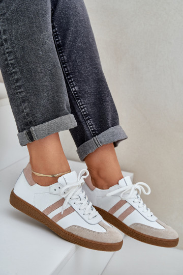 Zazoo N1068 Leder-Sport-Schuhe für Damen in Sandfarbe