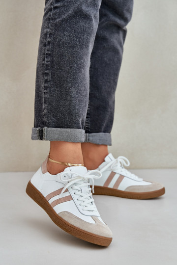 Zazoo N1068 leren lage sportieve dames schoenen zandkleur 2