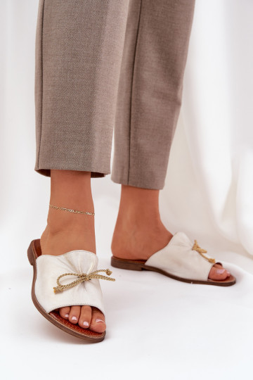 Chaussons plats en cuir élégants avec nœuds Leįskis 3572 couleur or usé 2