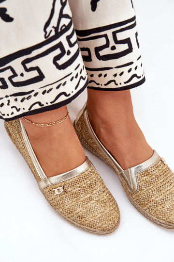 Style élégant Espadrilles en cuir Avec tresse Zazoo 10178 beige-couleur dorée