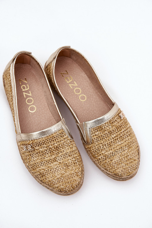 Eleganter Stil Espadrilles aus Leder Mit Zopf Zazoo 10178 Beige-goldene Farbe