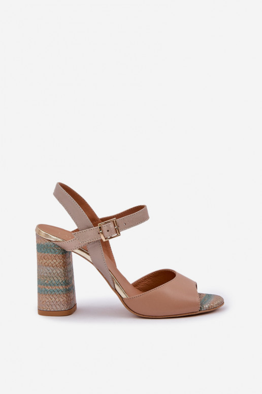 Leer Elegante stijl sandalen met hakken Laura Messi 2136 beige Leer Elegante stijl sandalen met hakken Laura Messi 2136 beige