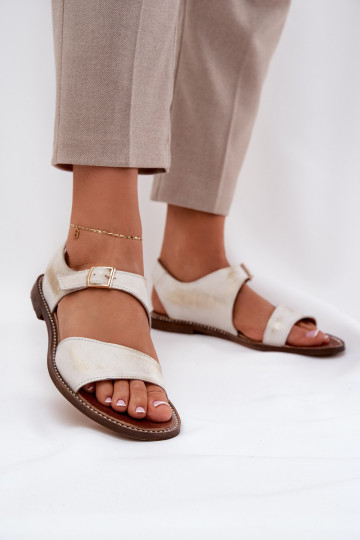 Zazoo 3014 leren platte dames sandalen in versleten goudkleur 2