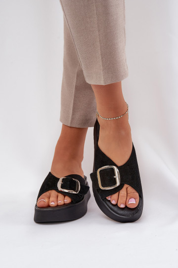 Pantoufles en daim pour femmes avec boucles et plateforme Zazoo 3019 couleur noire 2