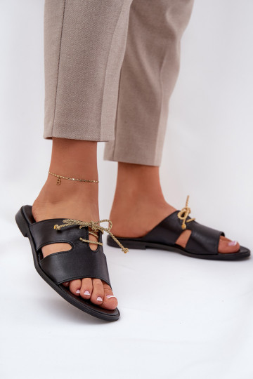 Zazoo 3022 leren dames slippers met brede hakken in zwart