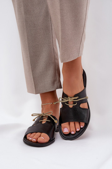 Pantoufles en cuir pour femmes avec talons larges Zazoo 3022 couleur noire 2