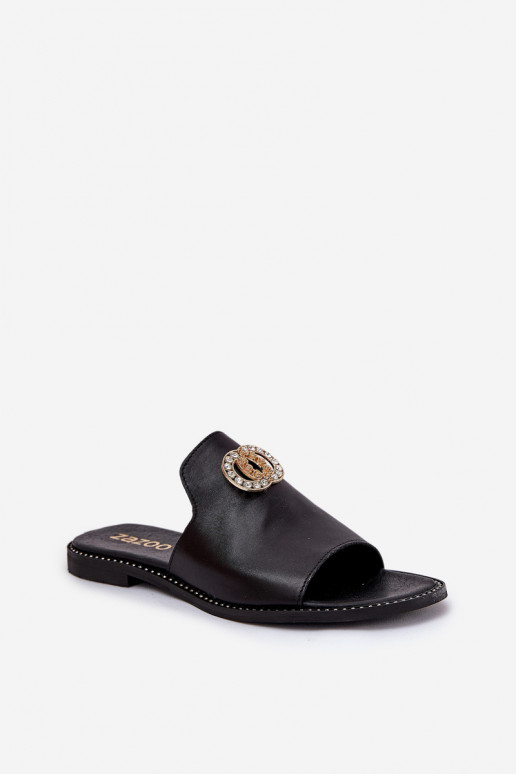 Elegante stijl Leren pantoffels Dames met ornamenten Zazoo 3008 zInart Elegante stijl Leren pantoffels Dames met ornamenten Zazoo 3008 zInart