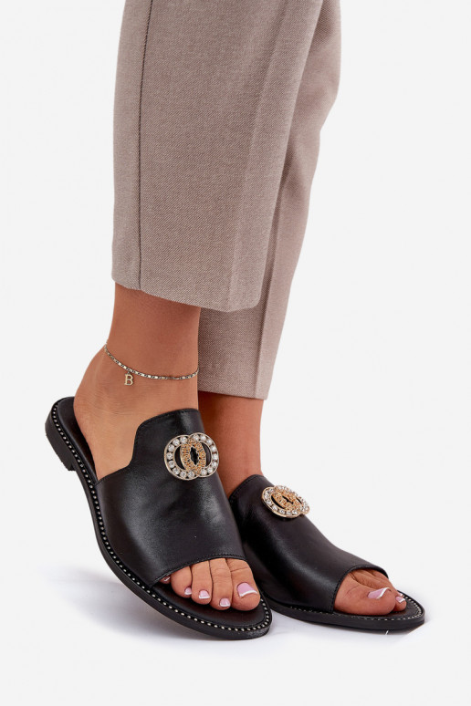 Elegante stijl Leren pantoffels Dames met ornamenten Zazoo 3008 zInart Elegante stijl Leren pantoffels Dames met ornamenten Zazoo 3008 zInart