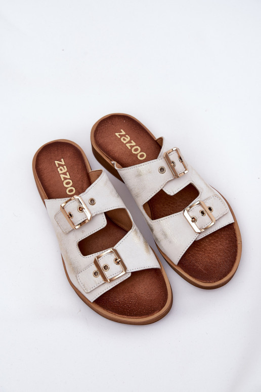 Leer gelijk aan Slippers met gespen Zazoo 3020 gouden kleur Przecierany Leer gelijk aan Slippers met gespen Zazoo 3020 gouden kleur Przecierany