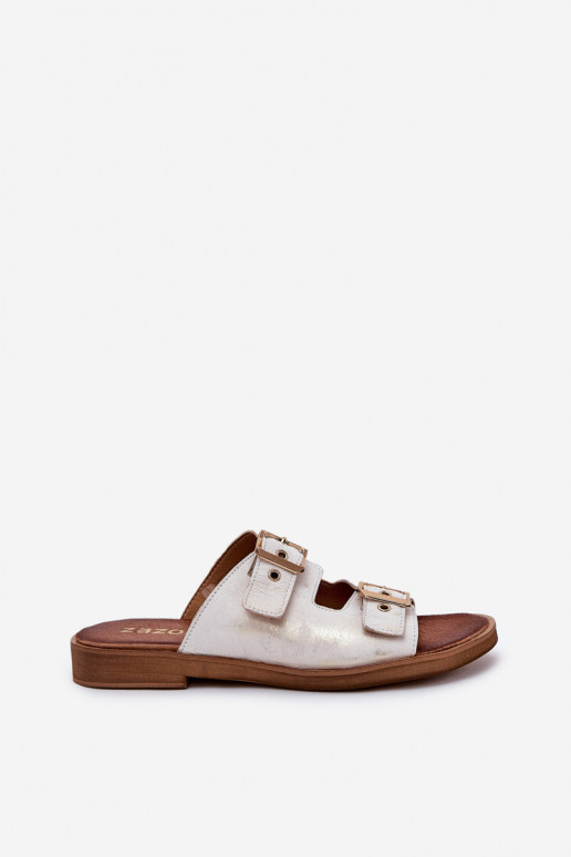 Leer gelijk aan Slippers met gespen Zazoo 3020 gouden kleur Przecierany Leer gelijk aan Slippers met gespen Zazoo 3020 gouden kleur Przecierany