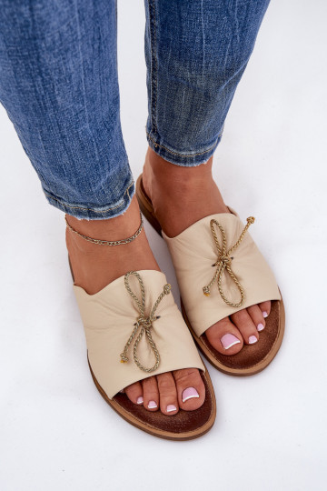 Zazoo 2659 flache Damen-Slipper aus Leder in Sand 2