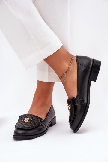 Laura Messi 2927 leren mocassins met gouden details in zwart 2