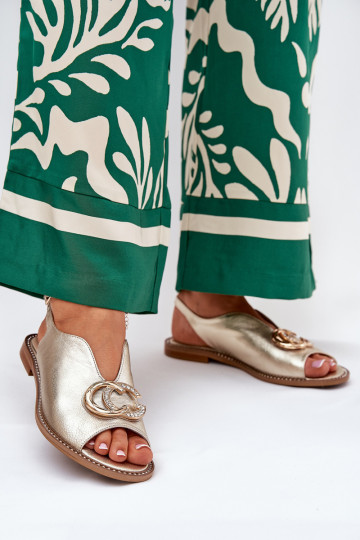 Dames sandalen met brede hakken en ornamenten Laura Messi 2865 in goudkleur