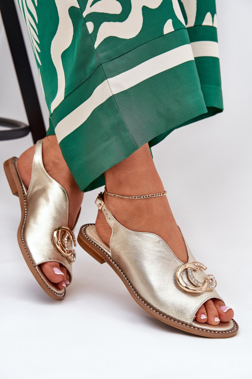 Dames sandalen met brede hakken met ornamenten Laura Messi 2865 gouden kleur Dames sandalen met brede hakken met ornamenten Laura Messi 2865 gouden kleur